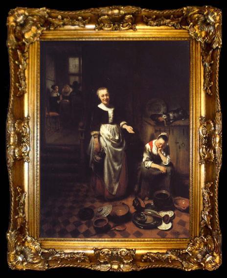 framed  Nicolas Maes Interior with a Sleeping Maid and Her Mistress, ta009-2